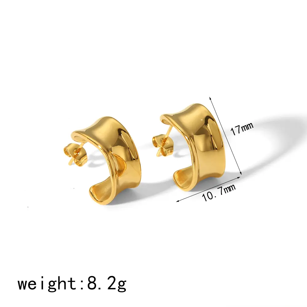 1 Pair Simple Versatile Style Glossy C Shape Stainless Steel 18K Gold Plated Women's Stud Earrings Picture2